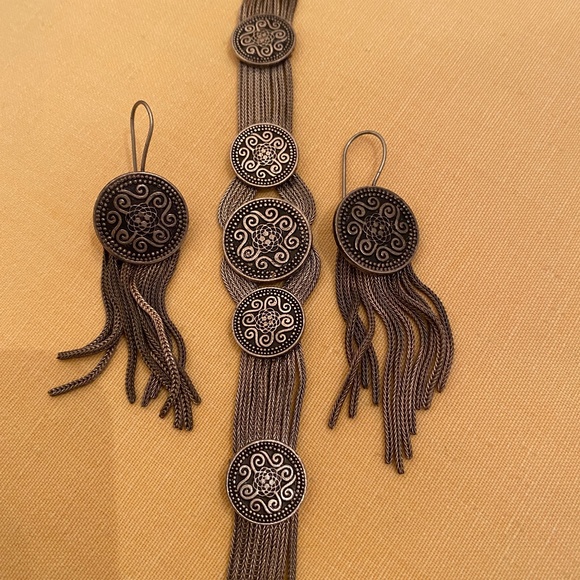 VTG I 900 Silver & Niello Bracelet & Earrings Set - Picture 2 of 16